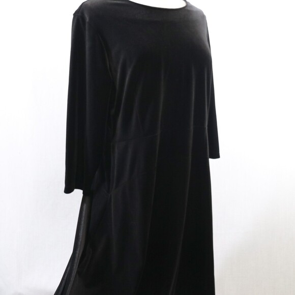 Lands End Black Velvet Skater Dress Womens XL Petite 3/4 Sleeve Fit Flare - Picture 8 of 16